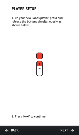 Speaker setup showing which buttons need to be pressed to continue