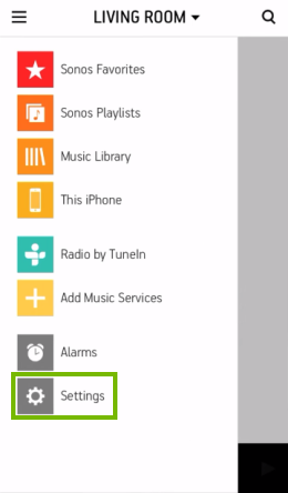 Menu showing in mobile app