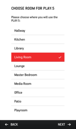 Speaker location selection screen