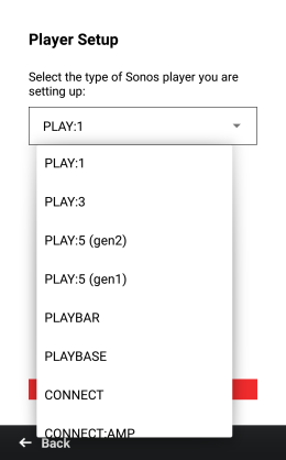 Speaker selection screen in speaker setup