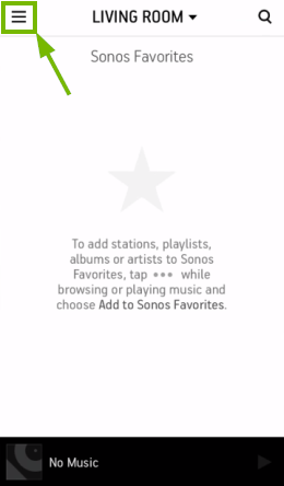 Placement of menu symbol pointed out on mobile app screen