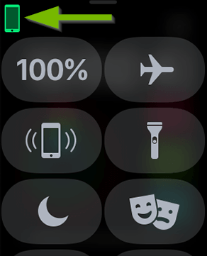 iPhone connected symbol pointed out on watch screen.