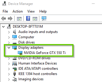 Windows 10 device manager showing display adapter
