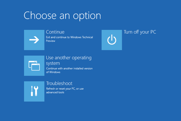 Windows 10 Troubleshooting menu