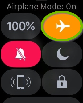Airplane option highlighted on watch screen.