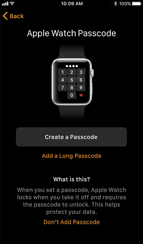 Apple watch app create passcode screen.