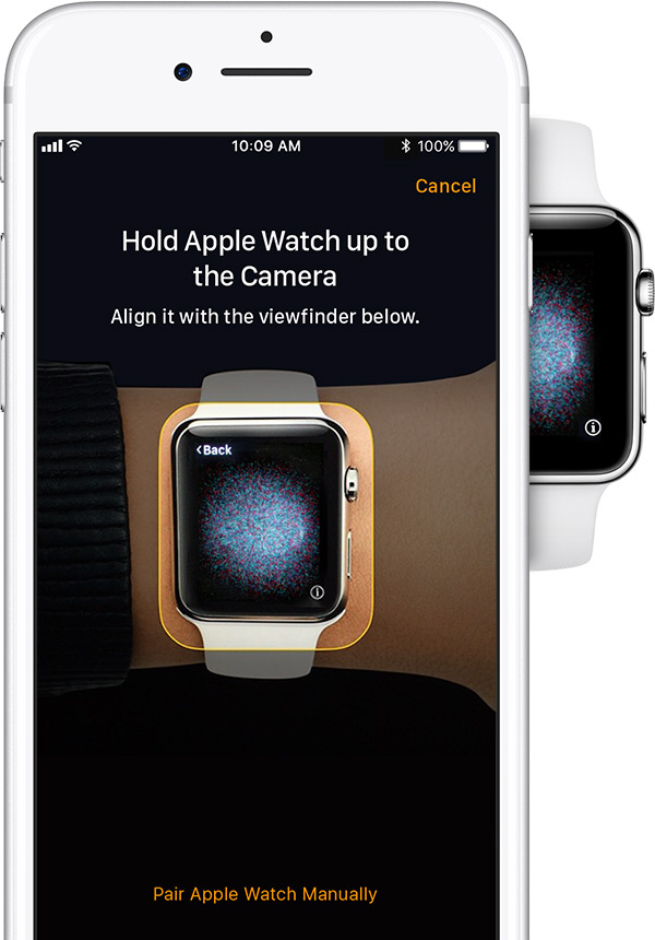 Capturing Apple watch screen with the iPhone's camera. Illustration.
