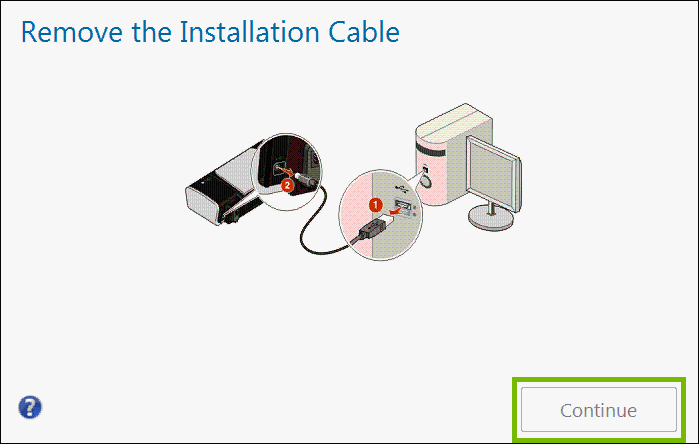 remove installation cable with continue highlighted