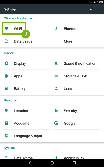 Settings page with Wi-Fi highlighted.