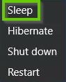 Windows 10 power options showing sleep mode