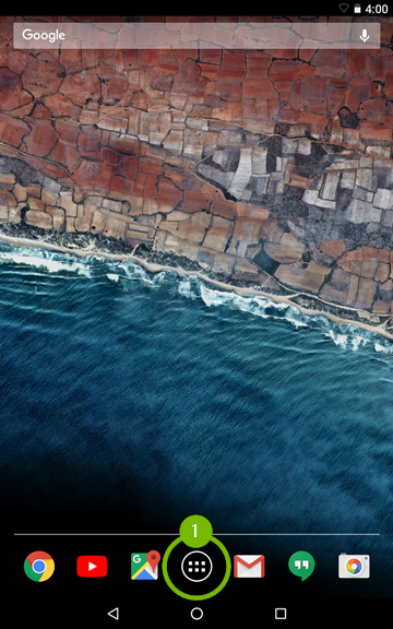 Home screen with Apps button highlighted.