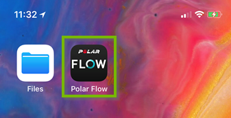 iOS home screen with Polar Flow app icon highlighted.