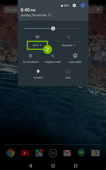 Quick Menu options with Wi-Fi highlighted.