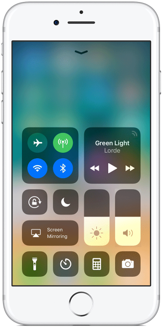 iPhone control center screen.