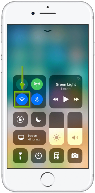 iPhone control center highlighting the Wi-Fi icon.