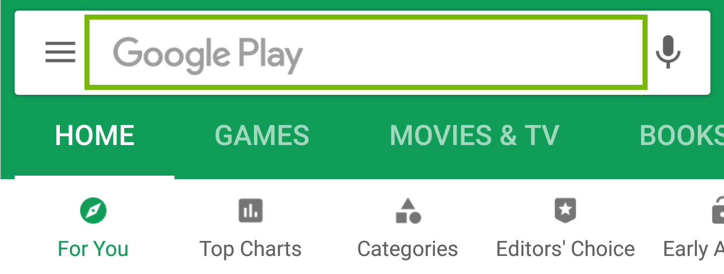 Google play search bar. Screenshot.