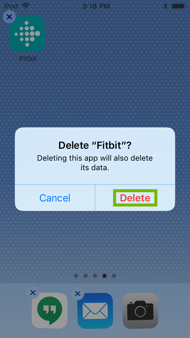 Delete Fitbit conformation with Delete highlighted