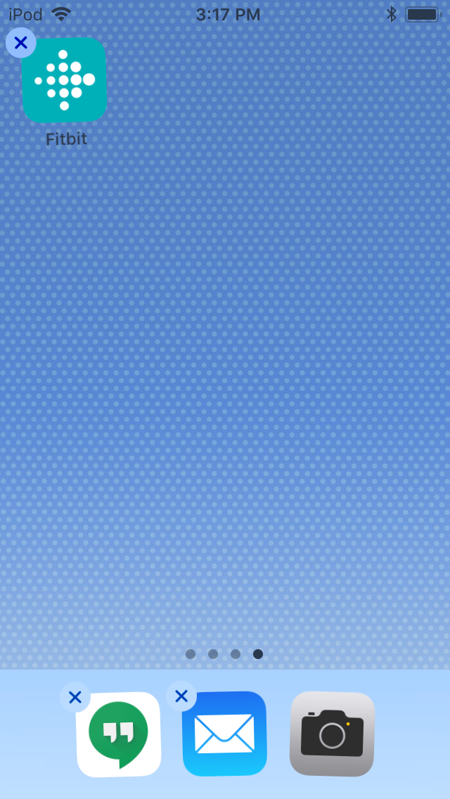 Home screen with shaking Fitbit icon and X in the top left of the icon