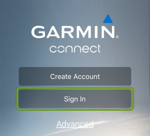 Sign In button highlighted in Garmin Connect app.