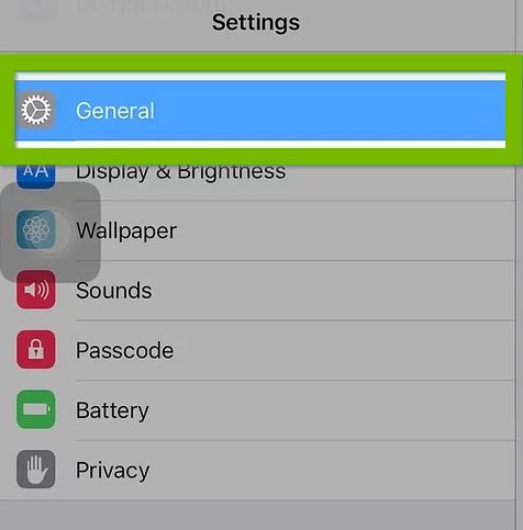 iOS settings menu with general highlighted