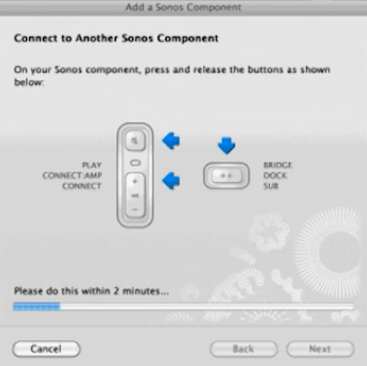 Sonos app setup screen displaying instructions for connecting your sonos device.
