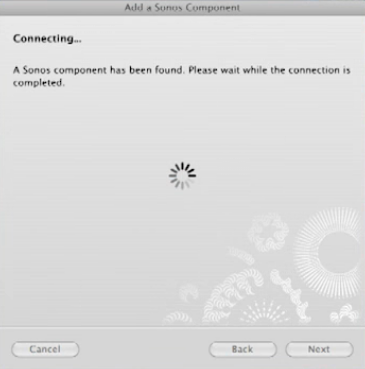 Sonos app setup screen attempting to connect to your device.