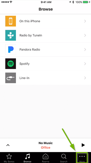 Sonos app highlighting the more button.