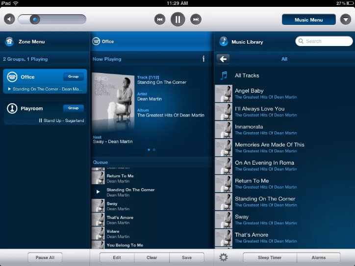 Sonos app dashboard screen.