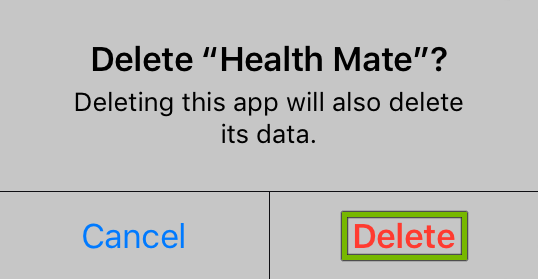 Delete option highlighted on app uninstall confirmation prompt.