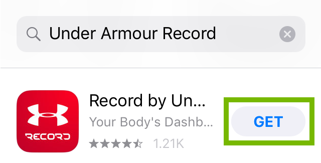 Under Armor Record search results with Get highlighted