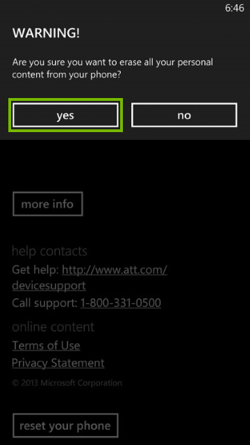 Second warning and reset confirmation query screen