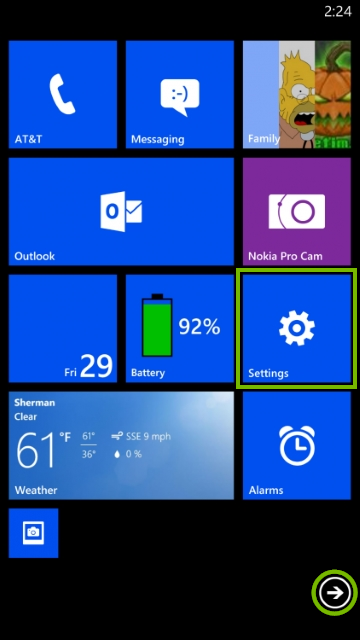 Start screen of Windows phone