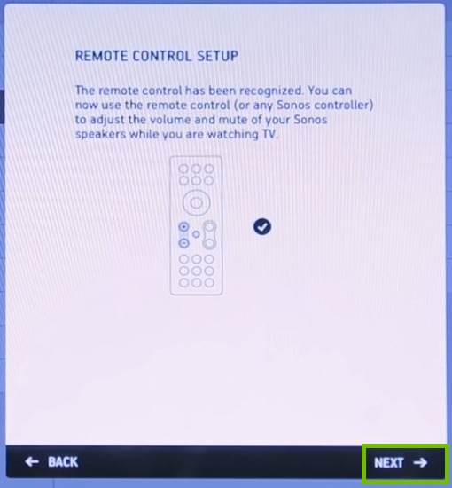 Remote setup complete with next highlighted