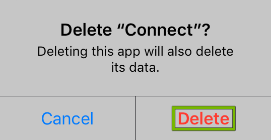 Delete option highlighted on app uninstall confirmation prompt.