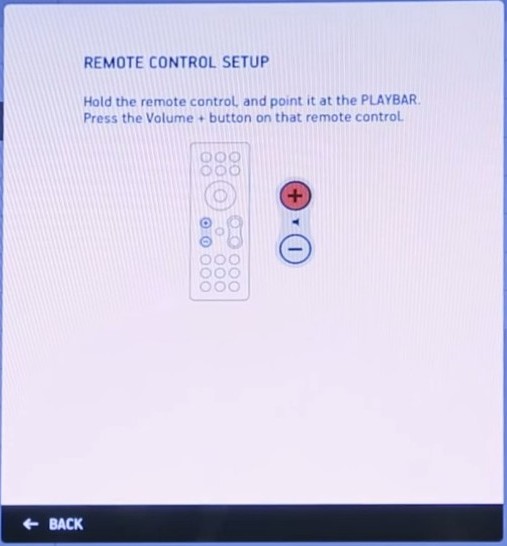 Remote control setup indicating to push the volume up button on your TV remote