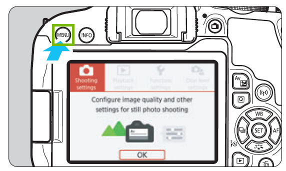Diagram of camera with menu button highlighted