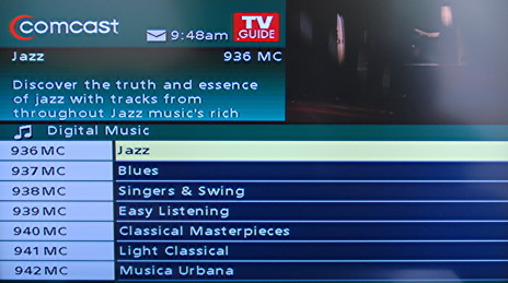 Common cable provider music channels.