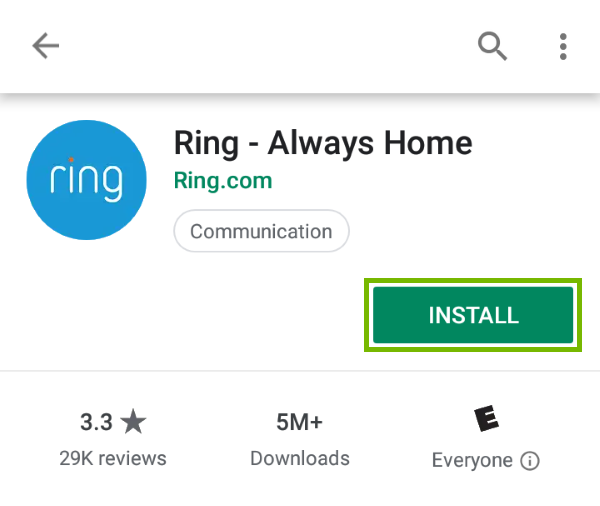 Install button highlighted in Play Store for found app.
