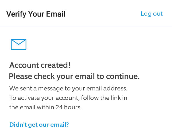 Email verification message showing in Ring app during account creation.