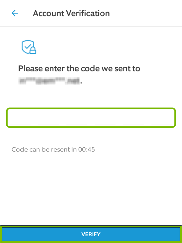Verification code entry field and Verify button highlighted in Ring app during login.