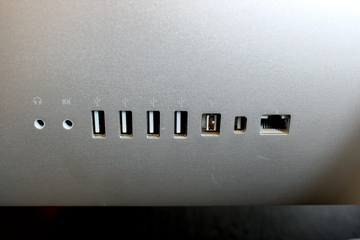 Photo of the rear-facing USB ports on an iMac.