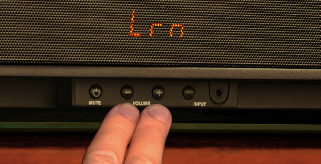 Soundbar readout displaying LRN.