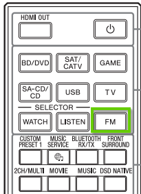 The sony avr remote showing the FM button.