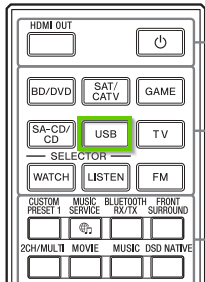 Sony remote highlighting the USB button.