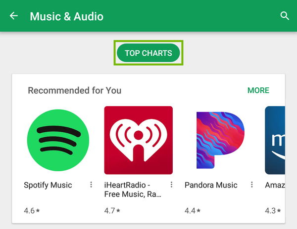 Music apps in Google Play store.