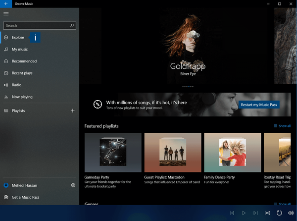 Windows 10 Groove Music app.