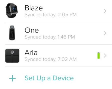 List of devices on the Account page