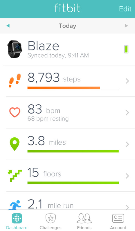 Fitbit dashboard with your fitness stats