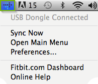 macOS menu bar highlighting the FitBit app icon.