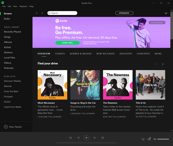 Spotify windows application interface.